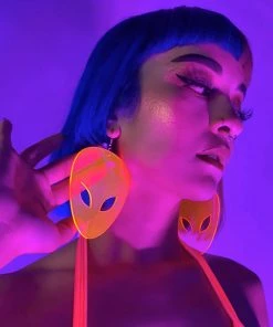 AE Not Alone Alien Head Neon Blacklight PVC Earrings New