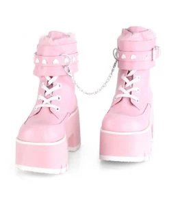 Pleasers Demonia Ashes Baby Pink Fuzzy Cuff Boots Shoes