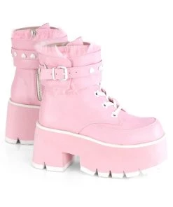 Pleasers Demonia Ashes Baby Pink Fuzzy Cuff Boots Shoes