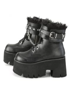 Pleasers Demonia Ashes Black Fuzzy Cuff Boots Shoes 22 Pleasers Demonia Ashes Black Fuzzy Cuff Boots Shoes