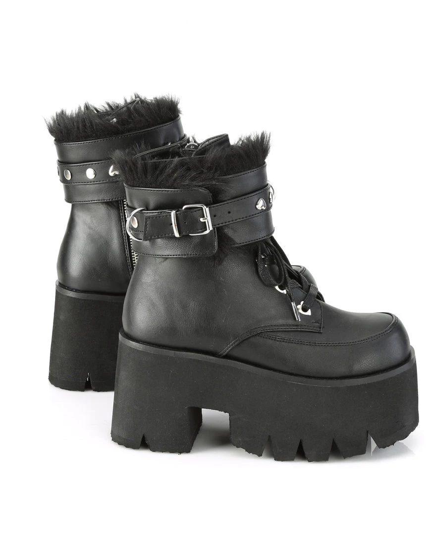 Pleasers Demonia Ashes Black Fuzzy Cuff Boots Shoes 9 Pleasers Demonia Ashes Black Fuzzy Cuff Boots Shoes