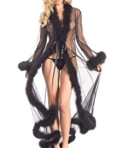 Be Wicked So Xxtra Xxtra Feather Trim Sheer Robe