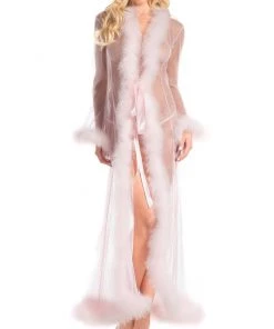 Be Wicked So Xxtra Xxtra Feather Trim Sheer Robe