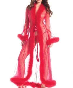 Be Wicked So Xxtra Xxtra Feather Trim Sheer Robe