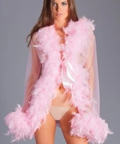 Be Wicked Lady Love Sheer Short Robe With Boa Feather Trim