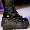 Pleasers Shoes Demonia Black Patent Stacked Platform Ankle Boots