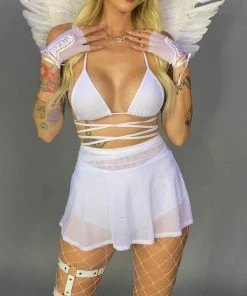 Shark Womens White Mesh Skater Skirt