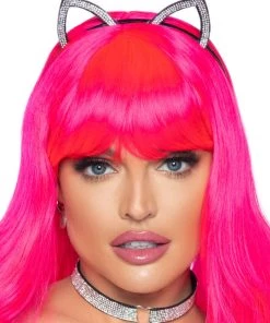 Leg Avenue Womens 2pc Rhinestone Cat Ears Headband And Heart Choker