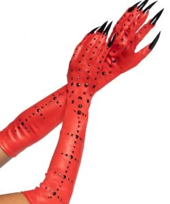 Leg Avenue Womens Black Rhinestone Red Demon Claws Gloves