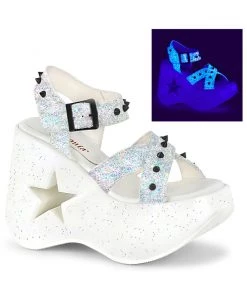 Pleasers Demonia 5" Star Cutout Platform Wedge - White Blacklight