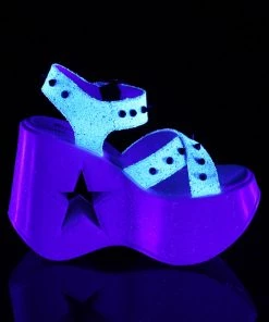 Pleasers Demonia 5" Star Cutout Platform Wedge - White Blacklight