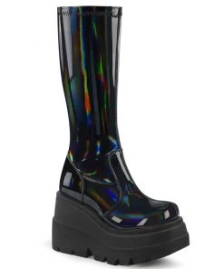 Pleasers Demonia Shaker Black Holo Knee High Boots Womens