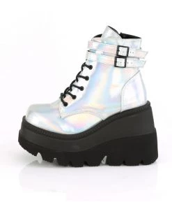 Pleasers Demonia Holo Silver Stacked Platform