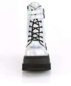 Pleasers Demonia Holo Silver Stacked Platform
