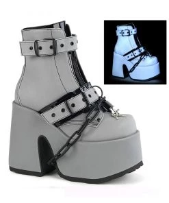 Pleasers Flash Reflective Demonia Lock And Chain Reflective Heel Boots