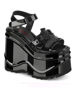 Pleasers Demonia 6" Batty Vinyl Black Hook And Loop Wedge Platform