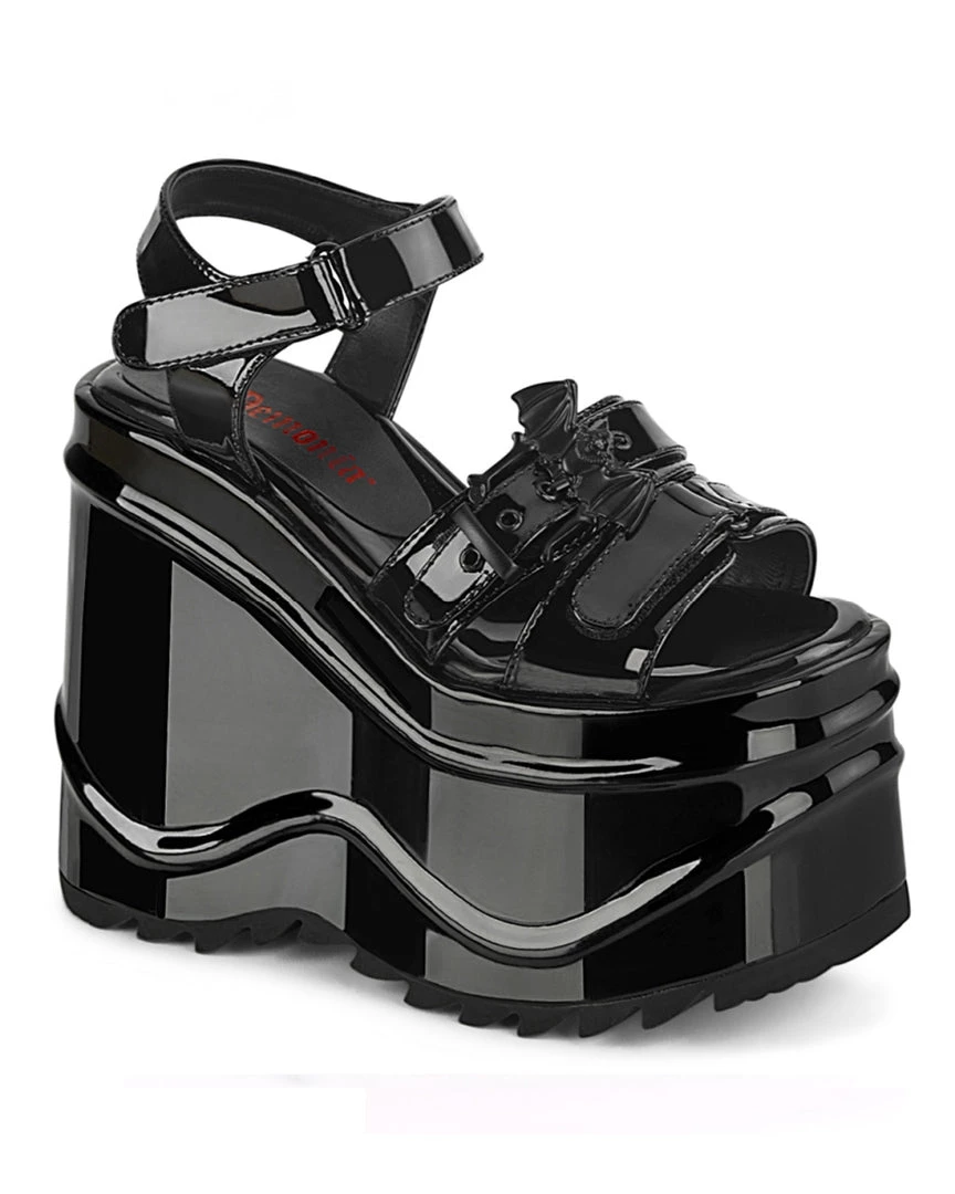 Pleasers Demonia 6" Batty Vinyl Black Hook And Loop Wedge Platform 1 Pleasers Demonia 6" Batty Vinyl Black Hook And Loop Wedge Platform