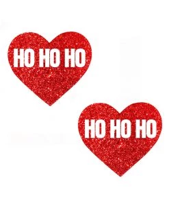 Neva Nude Feelin' HO HO HO Reflective Red Glitter I Heart U Pasties
