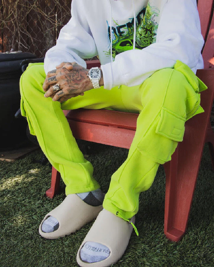 EPTM Womens Bright Lights Neon Yellow Fleece Cargo Pants 1 EPTM Womens Bright Lights Neon Yellow Fleece Cargo Pants