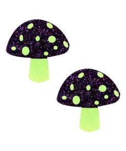 Neva Nude Accessories Alice Down The Rabbit Hole Yellow With Purple Glitter UV Blacklight Shroom Pasties