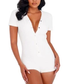 Roma 1pc Cozy Comfy White Loungewear Romper