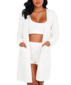 Roma Cozy Comfy White Robe With Pockets