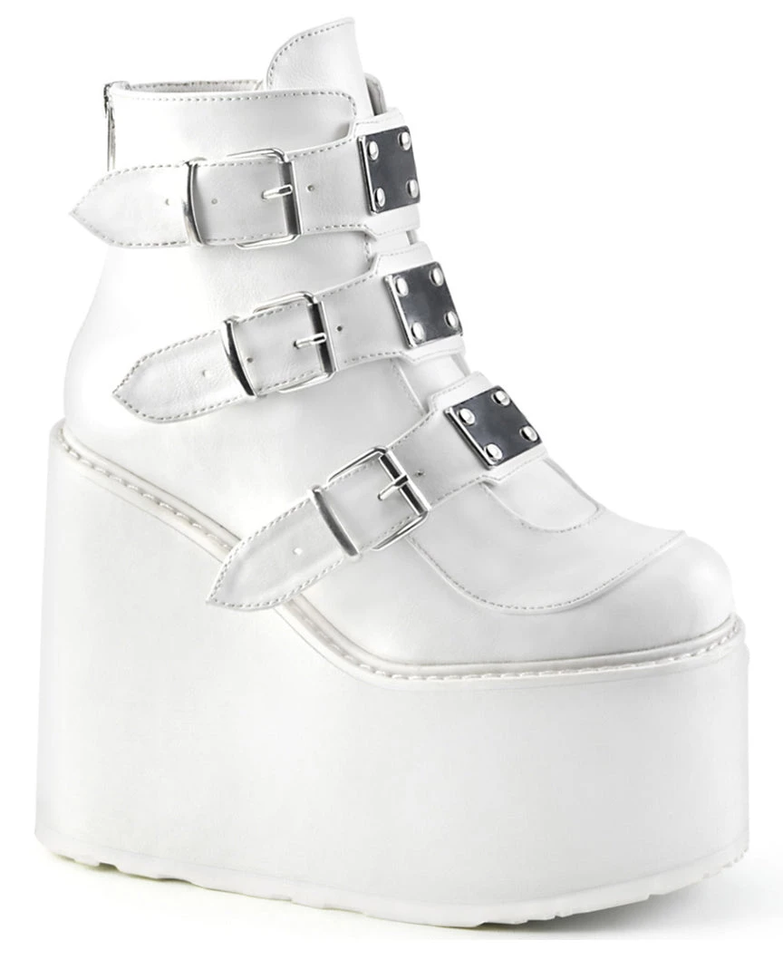 Pleasers Shoes Demonia Swing White Platform With Chrome Plates 3 Pleasers Shoes Demonia Swing White Platform With Chrome Plates