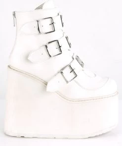 Pleasers Shoes Demonia Swing White Platform With Chrome Plates 8 Pleasers Shoes Demonia Swing White Platform With Chrome Plates