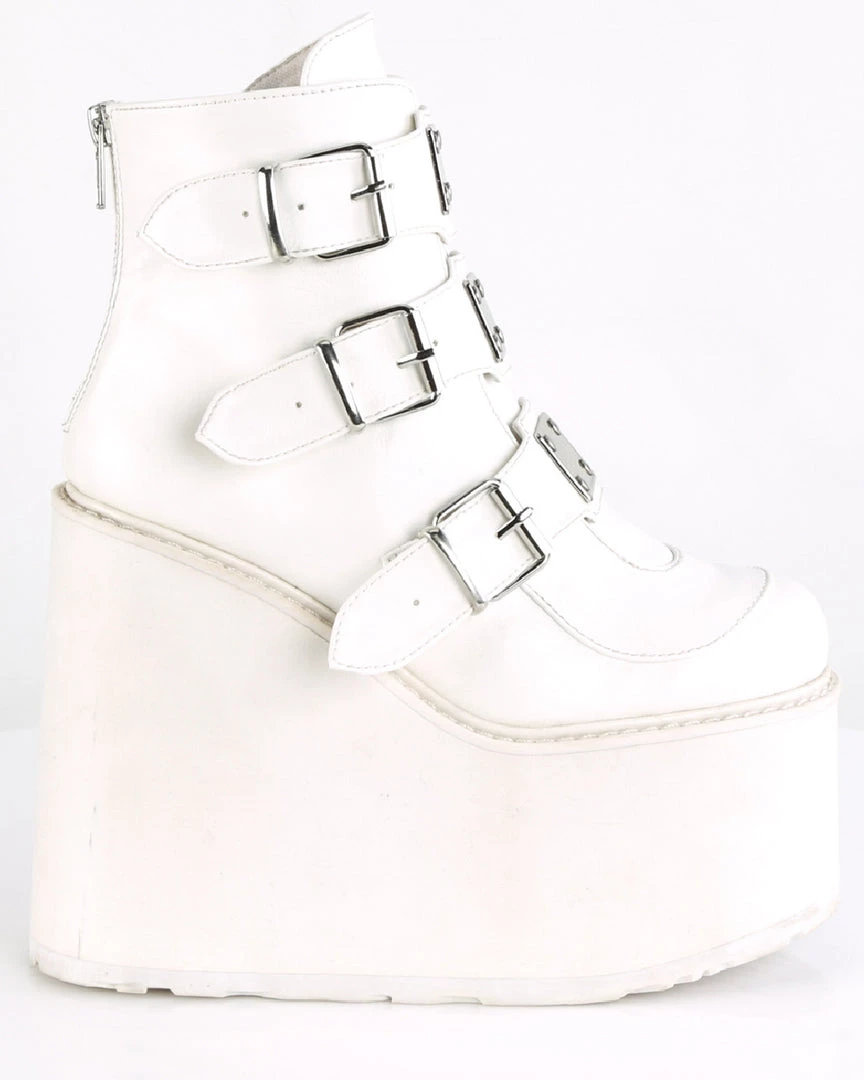 Pleasers Shoes Demonia Swing White Platform With Chrome Plates 4 Pleasers Shoes Demonia Swing White Platform With Chrome Plates