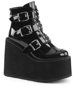 Pleasers Shoes Demonia Swing Black Platform With Chrome Plates