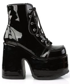 Pleasers Demonia Black Patent Lace-Up Platform Ankle Boots Shoes