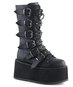 Pleasers Shoes Demonia Matte Black Studded Mid-Calf Platform Boots