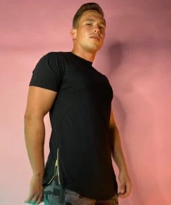 Bleecker & Mercer Men's Solid Extra Long Zipper Cotton Shirt Mens