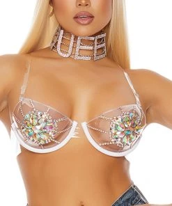 Forplay Rave Tops Clear As Crystal Rhinestone PVC Clear Bra