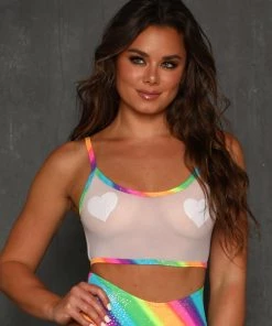 J. Valentine New Over The Rainbow Mesh Crop Tank