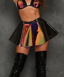 J. Valentine Cyber Prom Vinyl PVC Dual Zipper Skirt New