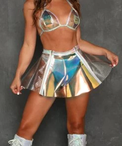 J. Valentine Cyber Prom Vinyl PVC Dual Zipper Skirt New