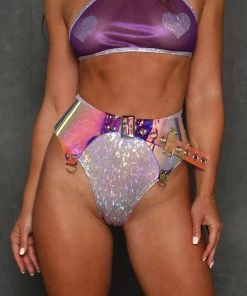 J. Valentine Cyber Prom Vinyl PVC Holographic Garter Belt Womens
