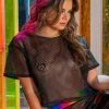 J. Valentine Over The Rainbow Fishnet Black Crop Top New