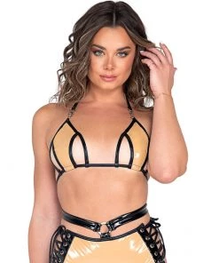 Roma New Calling The Shots Cutout Vinyl Bikini Top With Hooked Detail