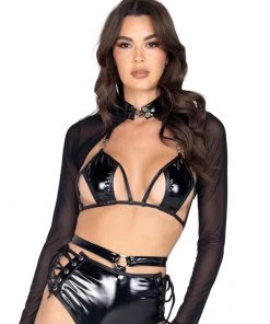 Roma New Calling The Shots Cutout Vinyl Bikini Top With Hooked Detail