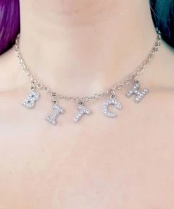 AE B-I-T-C-H Rhinestone Necklace Accessories