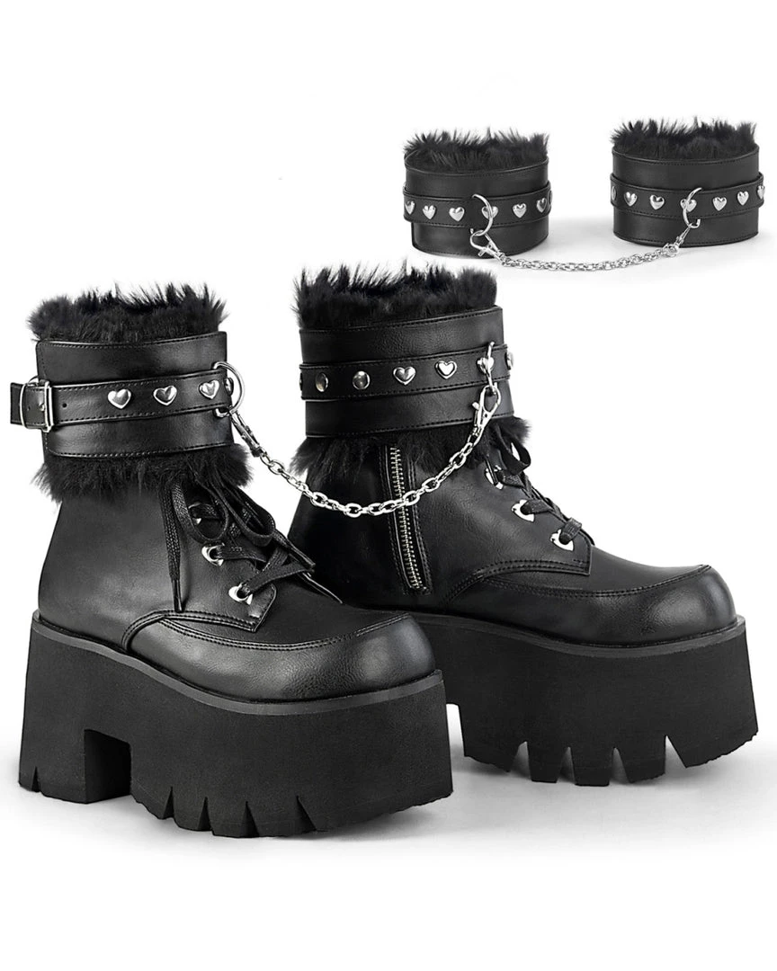 Pleasers Demonia Ashes Black Fuzzy Cuff Boots Shoes 8 Pleasers Demonia Ashes Black Fuzzy Cuff Boots Shoes