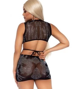 Leg Avenue All Of The Lights 2pc Rhinestone Mesh Set