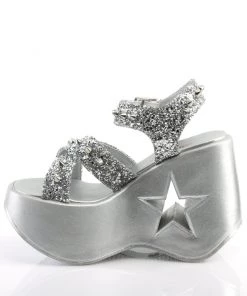 Pleasers Demonia Silver Glitter Star Platform Wedge Sandals Swimwear