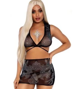 Leg Avenue All Of The Lights 2pc Rhinestone Mesh Set