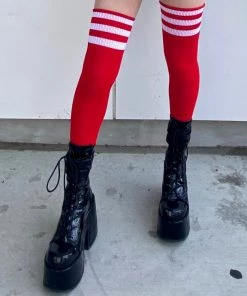 Music Legs Striped Athletic Thigh High Socks Accessories
