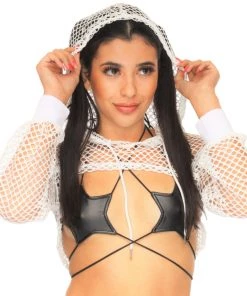 AE New White Fishnet Hooded Shrug