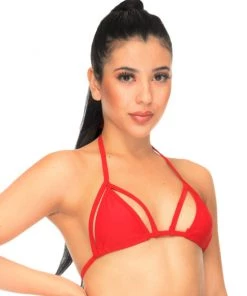 Juan Red Caged Halter Bikini Rave Top