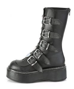Pleasers Demonia Emily Vegan Leather Heart-Buckle Boot Womens